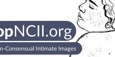 Illustration of how StopNCII.org removes revenge porn with digital fingerprinting, partnered with major platforms like Facebook and TikTok
