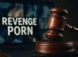 Gavel over digital screen symbolizing legal action against revenge porn.