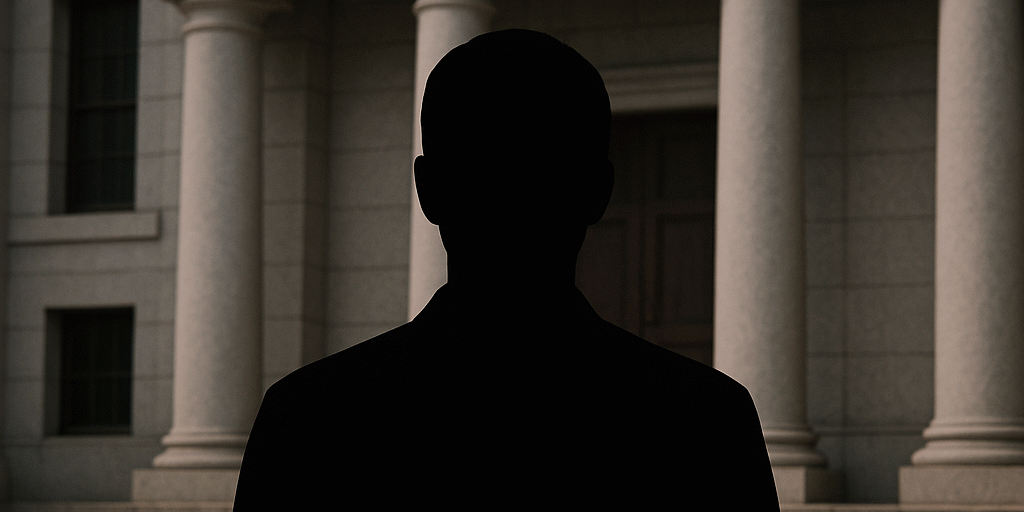 Silhouette of anonymous person outside courthouse representing privacy in revenge porn lawsuits