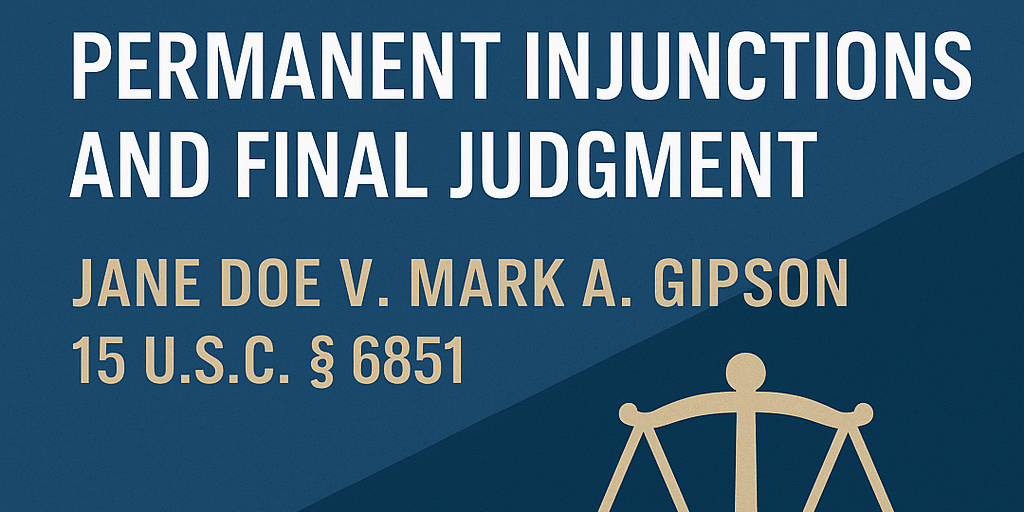"Featured image for Part 4 of Doe v. Gipson series: Beyond the Verdict — Permanent Injunctions and Final Judgment under 15 U.S.C. § 6851"