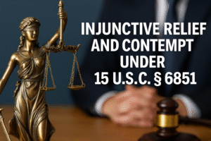 "Lady Justice with text: Injunctive Relief and Contempt Under 15 U.S.C. § 6851 in Doe v. Gipson revenge porn case"